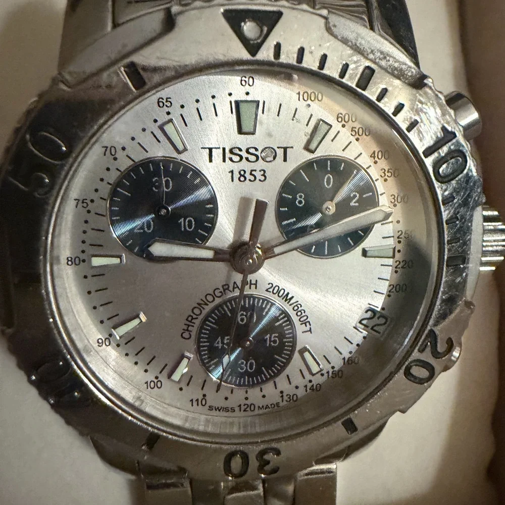 Tissot Silver Watch with White Dial and Dark Blue Subdials - Picture 2 of 8